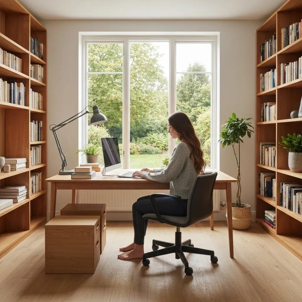 A women in a library using a computer