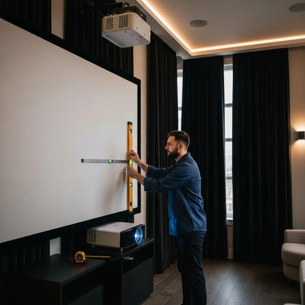 Technician installing a projector in a home theater, highlighting the importance of professional installation