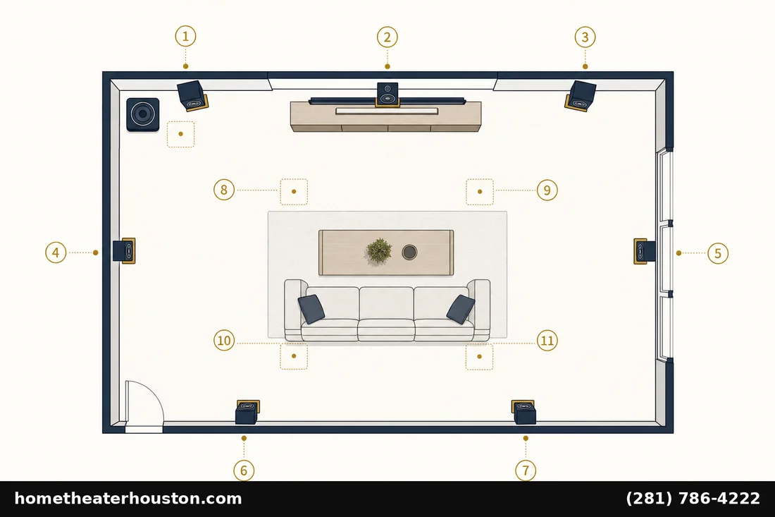 Houston home theater 7.1.4 speaker placement layout