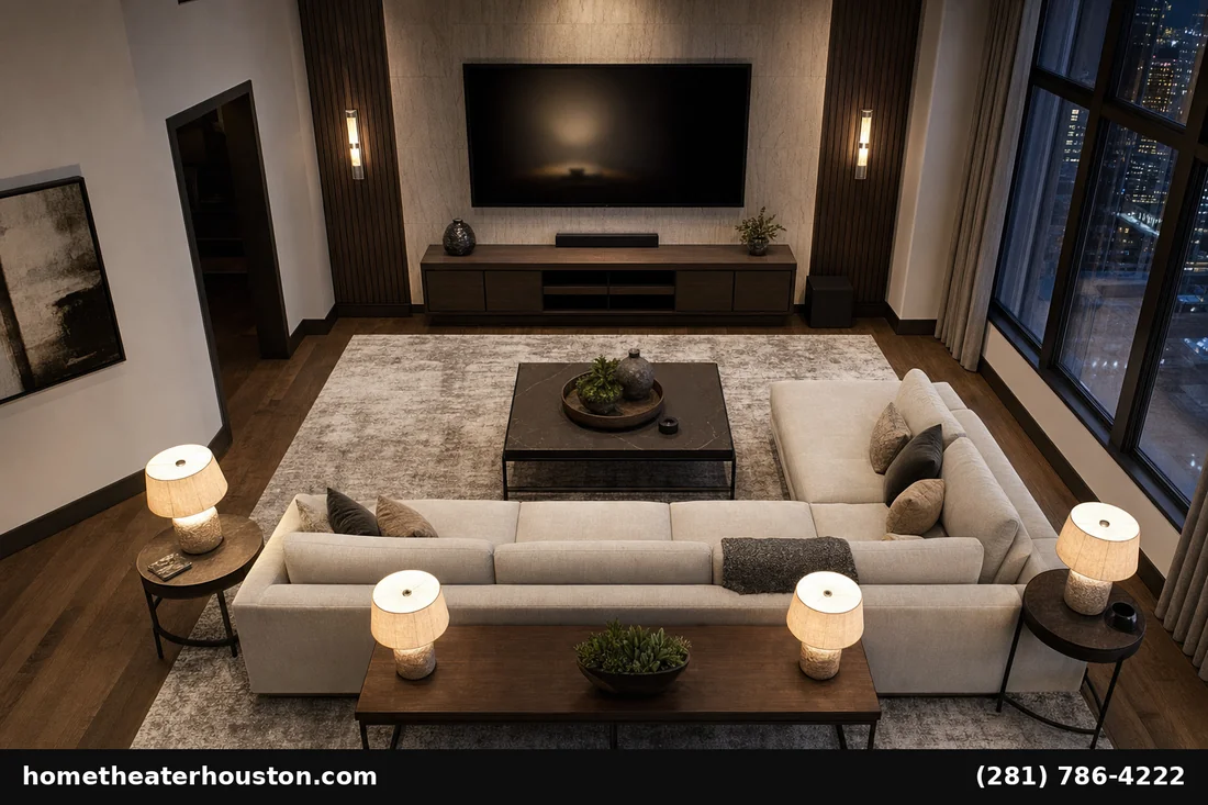 Houston media room furniture layout overhead view