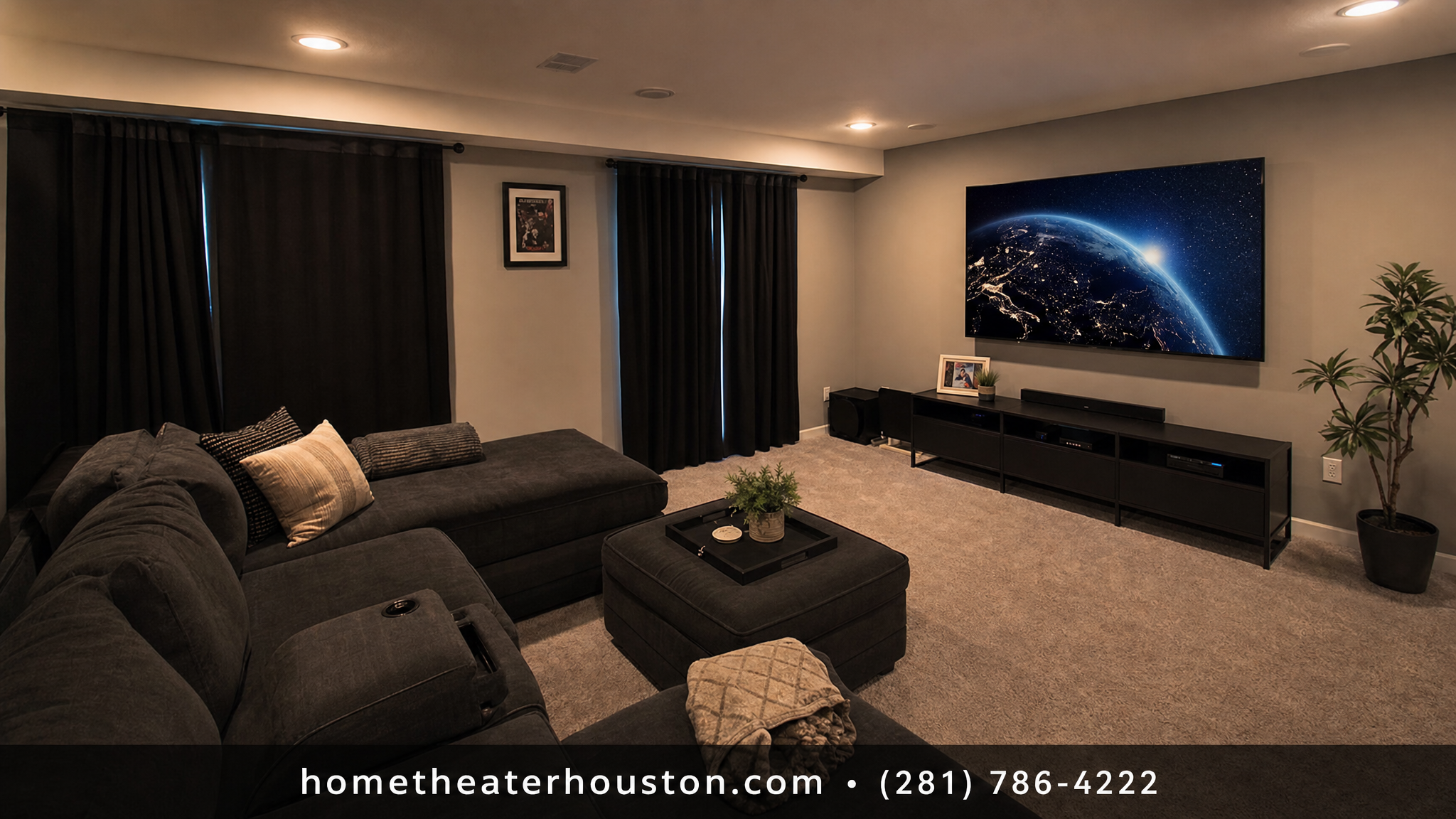 media room setup in a Houston home